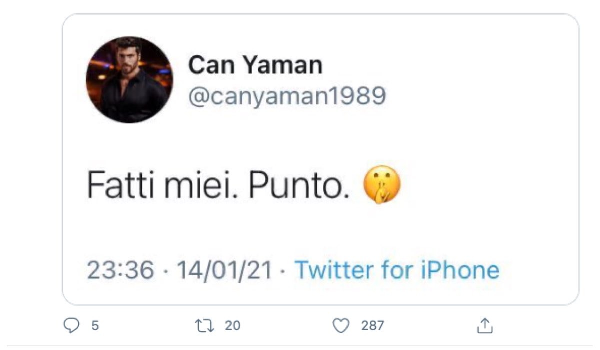 Screenshot Di Un Tweet Di Can Yaman dove risponde ai Gossip